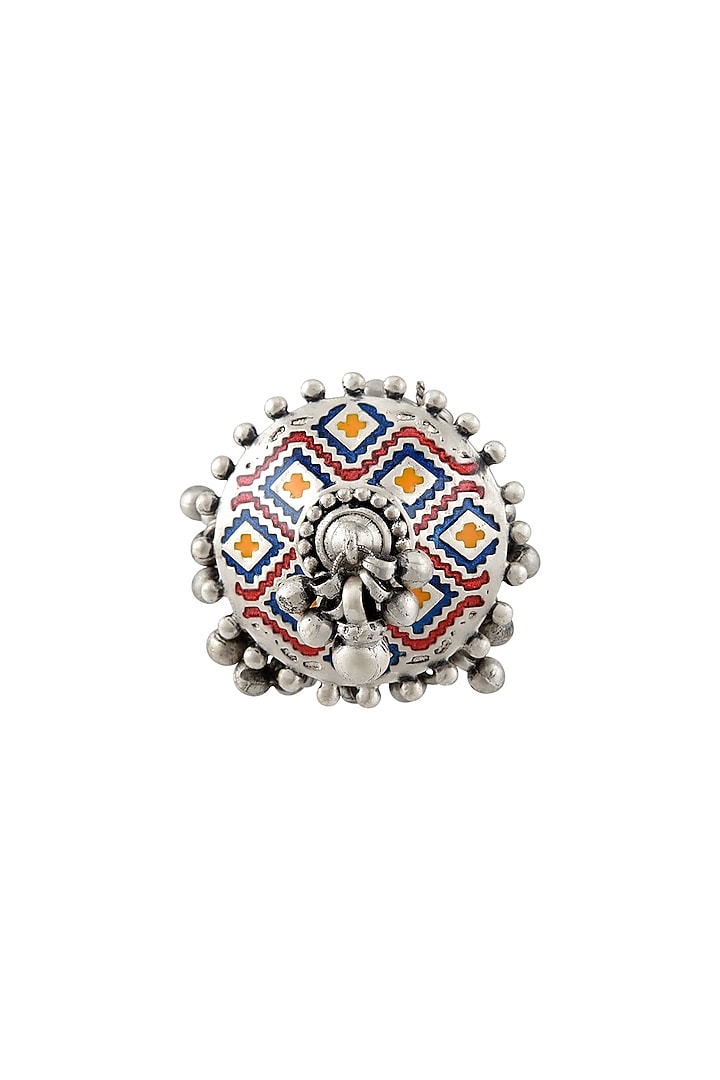 Oxidised Silver Finish Enameled Ring In Sterling Silver by Tribe Amrapali at Pernia's Pop Up Shop