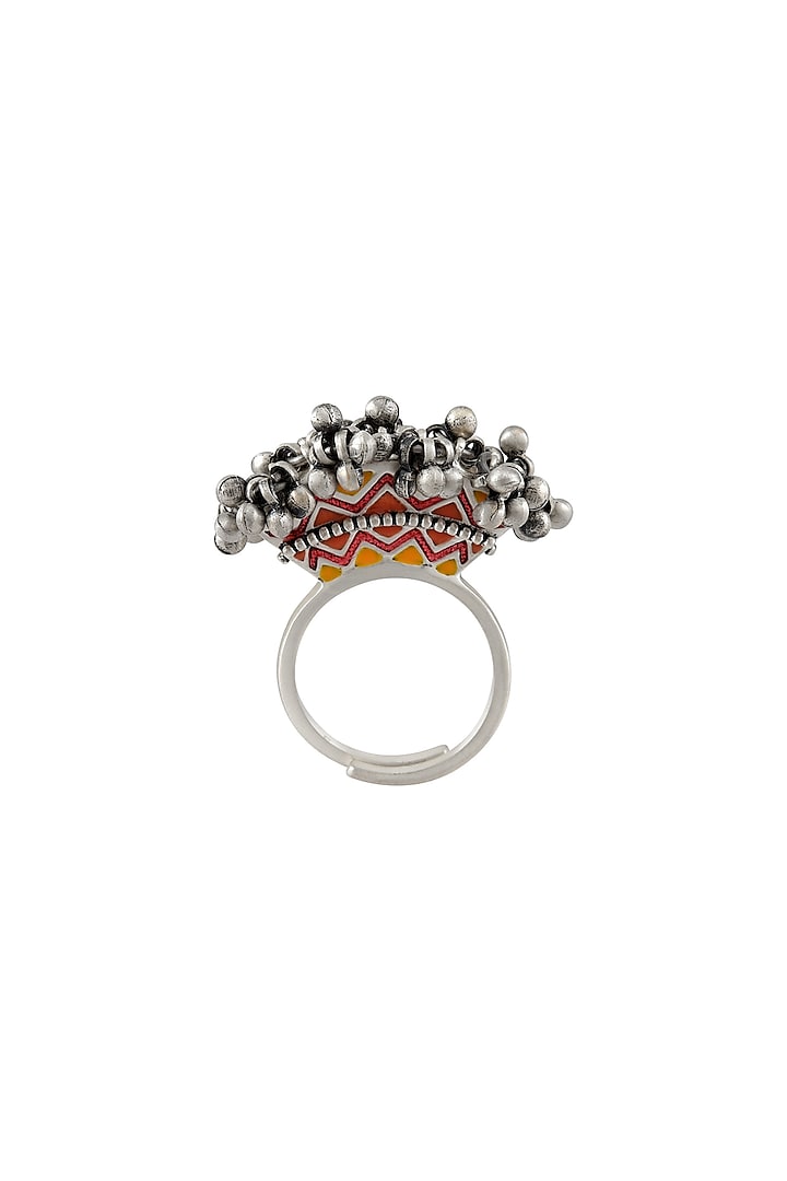 Oxidised Silver Finish Ghungroo Ring In Sterling Silver by Tribe Amrapali