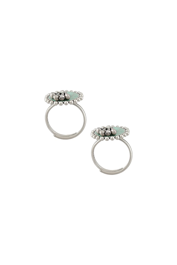 Oxidised Silver Finish Ghungroo Toe Ring In Sterling Silver (Set of 2) by Tribe Amrapali