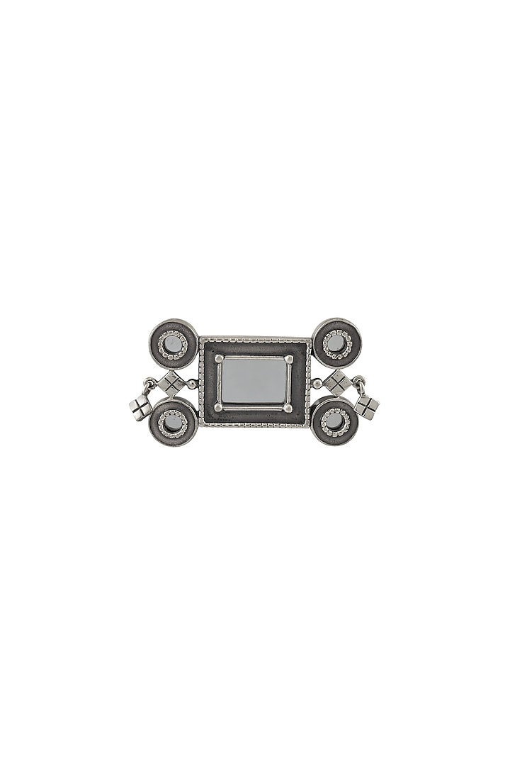 White Finish Oxidised Square Ring In Sterling Silver by Tribe Amrapali at Pernia's Pop Up Shop