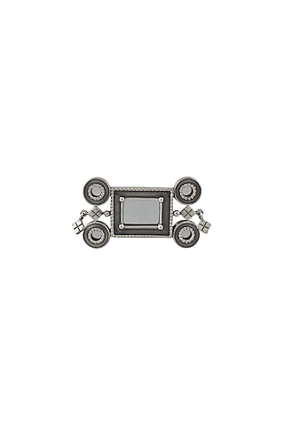 White Finish Oxidised Square Ring In Sterling Silver by Tribe Amrapali
