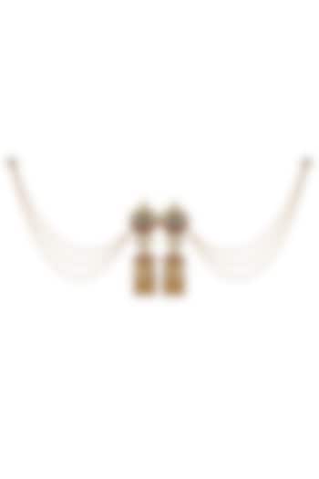 Gold Finish Hair Chain Jhumkas In Sterling Silver by Tribe Amrapali at Pernia's Pop Up Shop