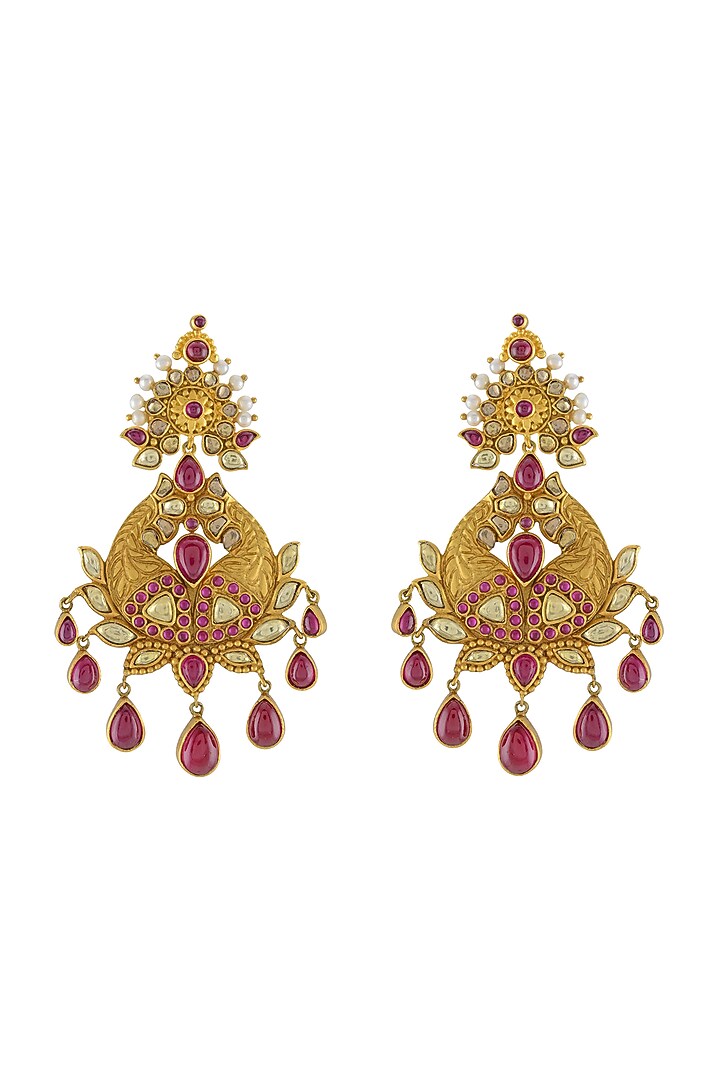 Gold Finish Handcrafted Lotus Earrings In Sterling Silver by Tribe Amrapali at Pernia's Pop Up Shop