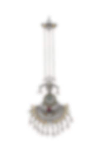 White Finish Handcrafted Maang Tikka In Sterling Silver by Tribe Amrapali at Pernia's Pop Up Shop