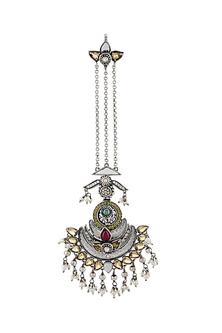 White Finish Handcrafted Maang Tikka In Sterling Silver by Tribe Amrapali