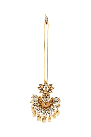 Gold Finish Handcrafted Maang Tikka In Sterling Silver by Tribe Amrapali