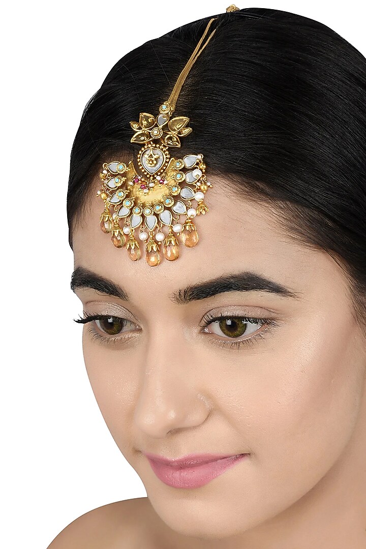 Gold Finish Handcrafted Maang Tikka In Sterling Silver by Tribe Amrapali at Pernia's Pop Up Shop