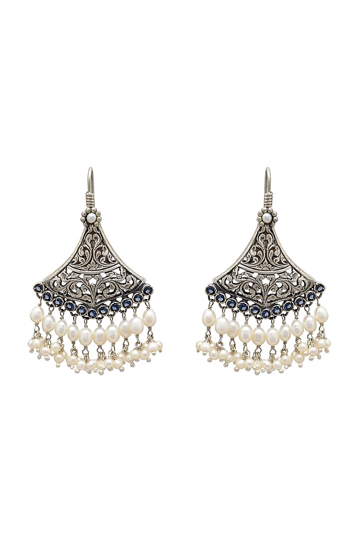 White Finish Pearl Oxidized Earrings In Sterling Silver by Tribe Amrapali at Pernia's Pop Up Shop
