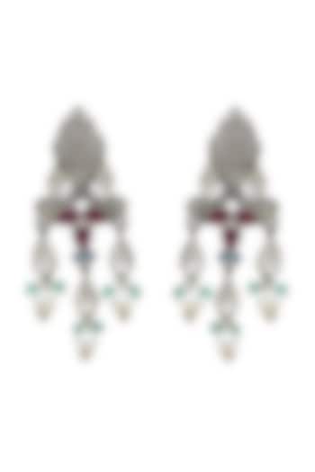 White Finish Floral Motifs Oxidized Earrings In Sterling Silver by Tribe Amrapali at Pernia's Pop Up Shop