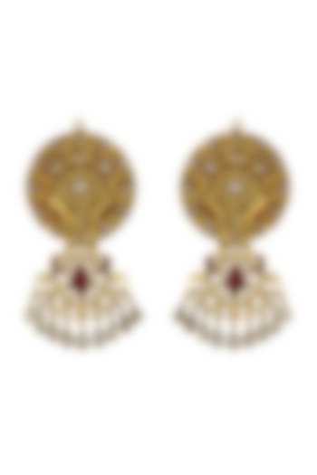 Gold Finish Handcrafted Floral Motifs Earrings In Sterling Silver by Tribe Amrapali
