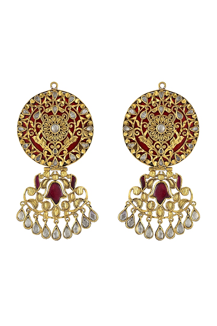 Gold Finish Handcrafted Floral Motifs Earrings In Sterling Silver by Tribe Amrapali