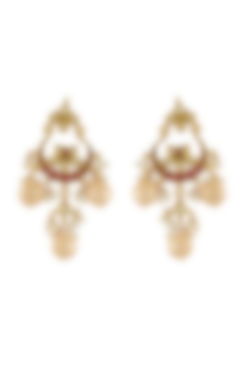 Gold Finish Pearl Earrings In Sterling Silver by Tribe Amrapali