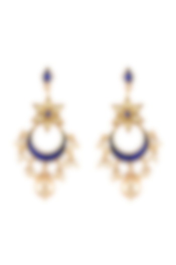Gold Finish Handcrafted Pearl Chandbali Earrings In Sterling Silver by Tribe Amrapali