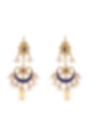 Gold Finish Handcrafted Lapis & Pearl Chandbali Earrings In Sterling Silver by Tribe Amrapali