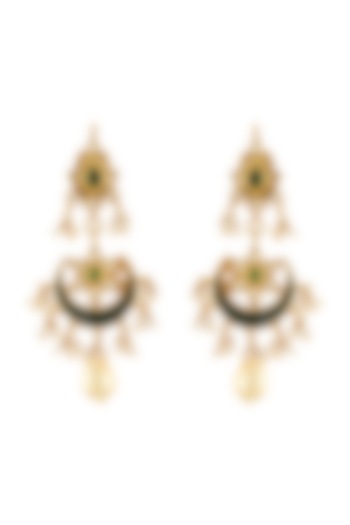 Gold Finish Handcrafted Chandbali Pearl Earrings In Sterling Silver by Tribe Amrapali