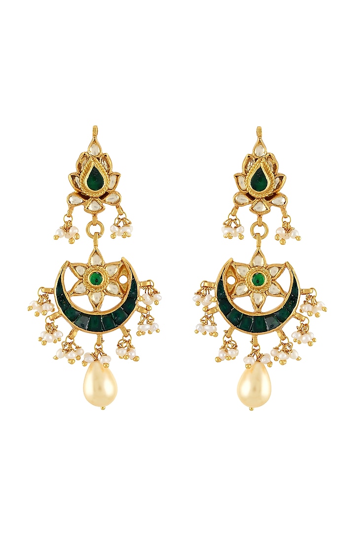 Gold Finish Handcrafted Chandbali Pearl Earrings In Sterling Silver by Tribe Amrapali