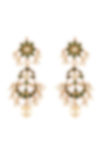Gold Finish Pearl Handcrafted Chandbali Earrings In Sterling Silver by Tribe Amrapali