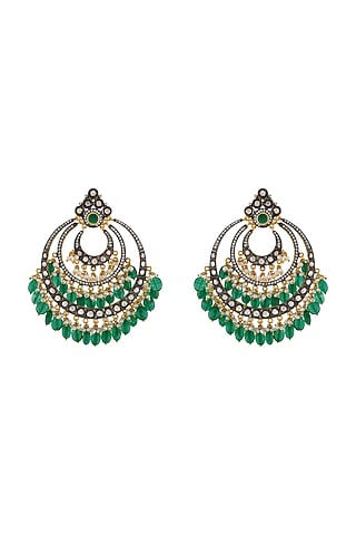 Gold Plated & Black Rhodium Pearls Earrings by Tribe Amrapali