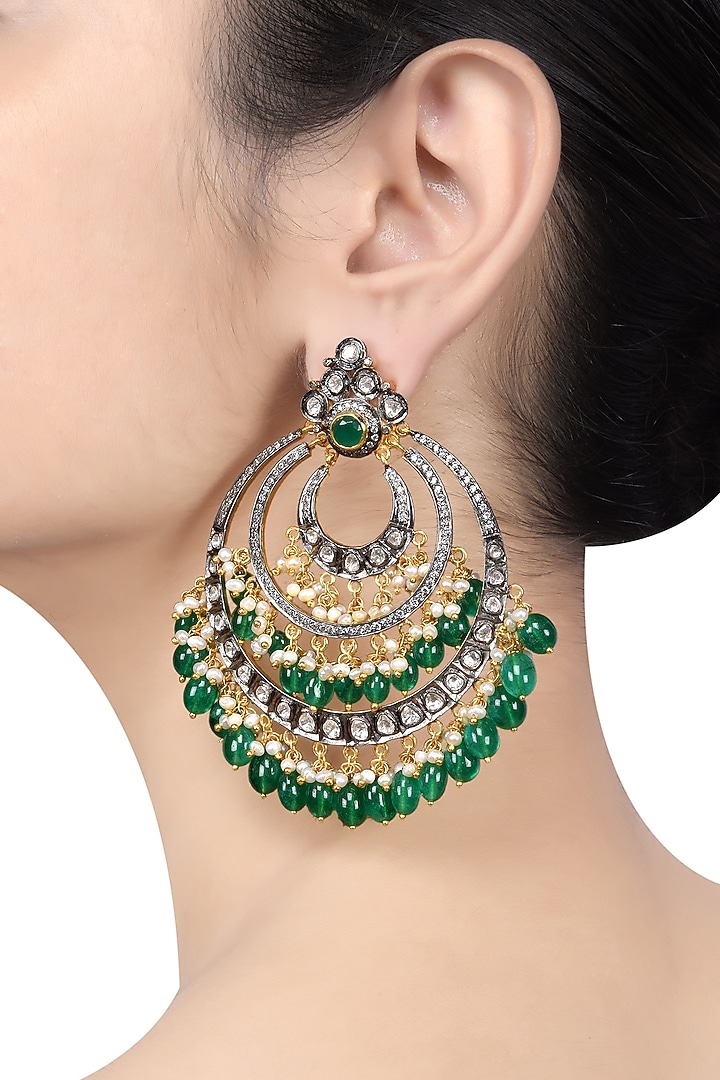 Gold Plated & Black Rhodium Pearls Earrings by Tribe Amrapali at Pernia's Pop Up Shop