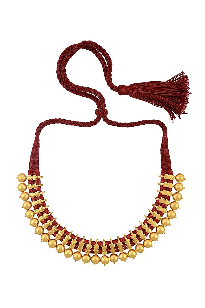 Gold Finish Handcrafted Beaded Necklace In Sterling Silver by Tribe Amrapali at Pernia's Pop Up Shop