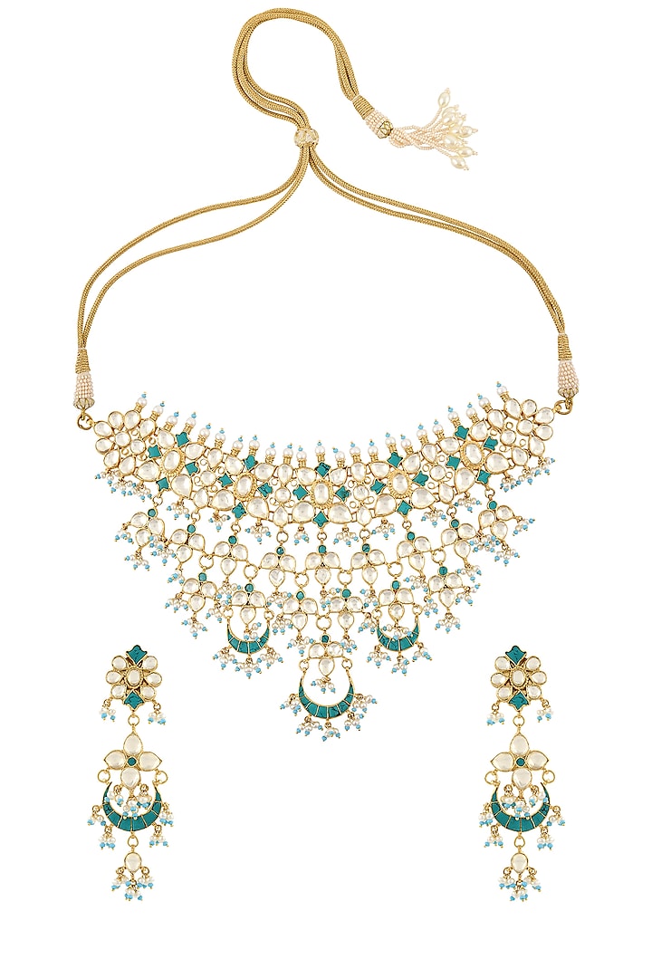 Gold Plated Pearls Necklace Set by Tribe Amrapali