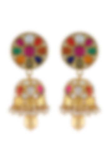 Gold Plated Glass & Pearl Dangler Earrings by Tribe Amrapali