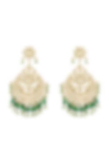 Gold Plated Green Beaded Enameled Pearl Earrings by Tribe Amrapali