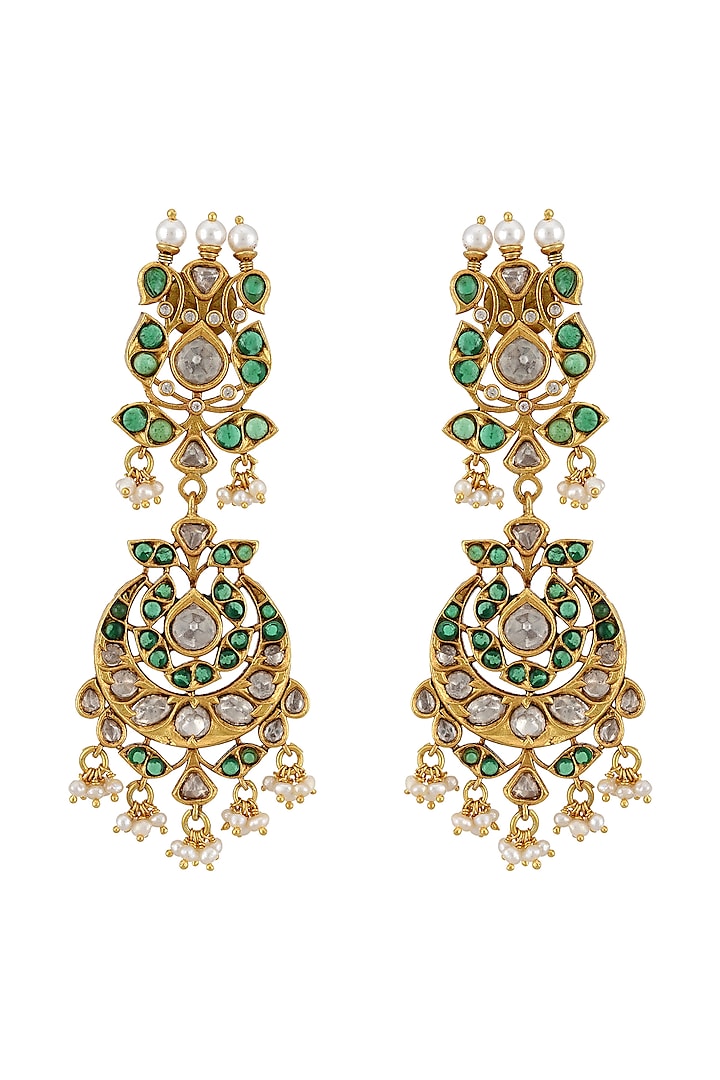 Gold Plated Pearls Dangler Earrings by Tribe Amrapali