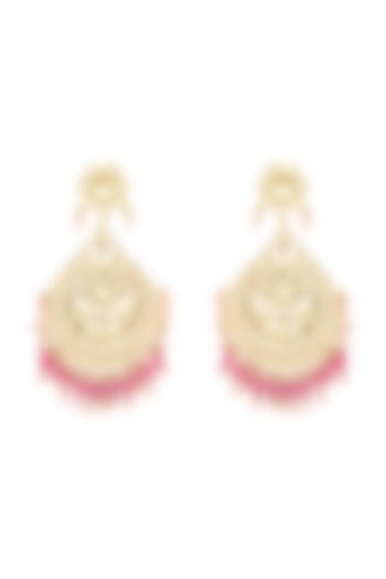 Gold Plated French Pink Beaded Earrings by Tribe Amrapali
