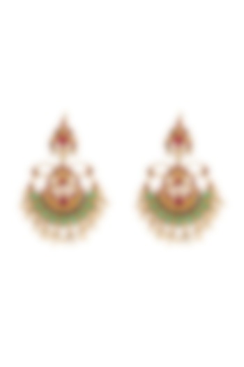 Gold Finish Handcrafted Pearl & Glass Stone Earrings In Sterling Silver by Tribe Amrapali