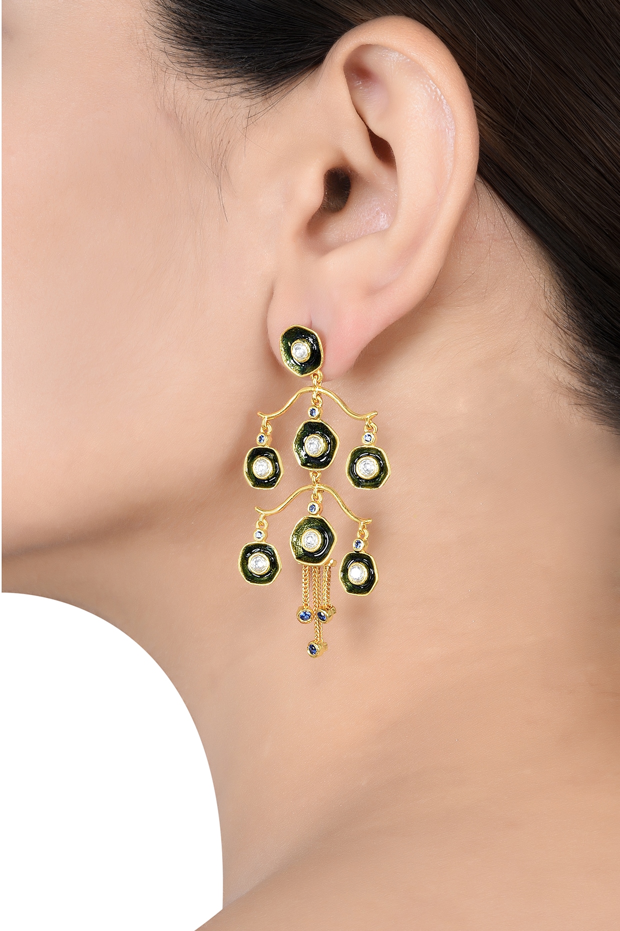 Buy Red Engineered Stones Gulmohar Crescent Embellished Earrings by Aulerth  X Tribe Amrapali Online at Aza Fashions.