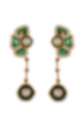 Gold Finish Enameled Earrings In Sterling Silver by Tribe Amrapali