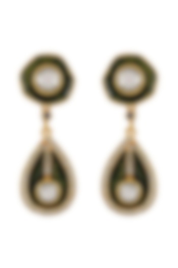 Gold Finish Dangler Earrings In Sterling Silver by Tribe Amrapali