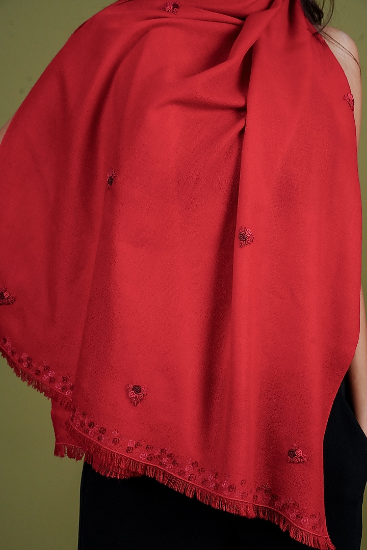 Red Pashmina Hand Painted & Hand Embroidered Stole by TAMBOUR at Pernia's Pop Up Shop
