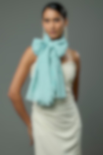 Aqua Pashmina Wool Hand Painted & Hand Embroidered Stole by TAMBOUR at Pernia's Pop Up Shop