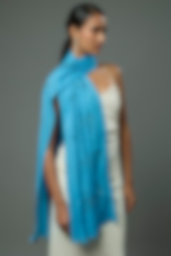 Blue Pashmina Wool Hand Painted & Hand Embroidered Stole by TAMBOUR at Pernia's Pop Up Shop