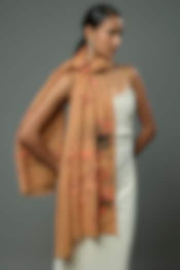 Camel Brown Pashmina Wool Hand Painted & Hand Embroidered Stole by TAMBOUR at Pernia's Pop Up Shop