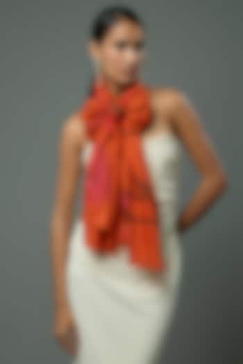 Rust Pashmina Wool Hand Painted & Hand Embroidered Stole by TAMBOUR at Pernia's Pop Up Shop