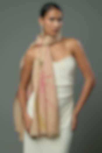 Pale Fawn Pashmina Wool Hand Painted & Hand Embroidered Stole by TAMBOUR at Pernia's Pop Up Shop