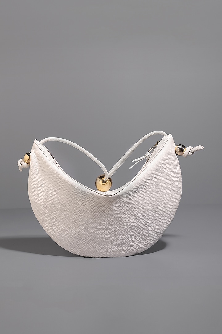 White Genuine Leather Shoulder Bag With Gold Plated Brass Balls by Tann-ed