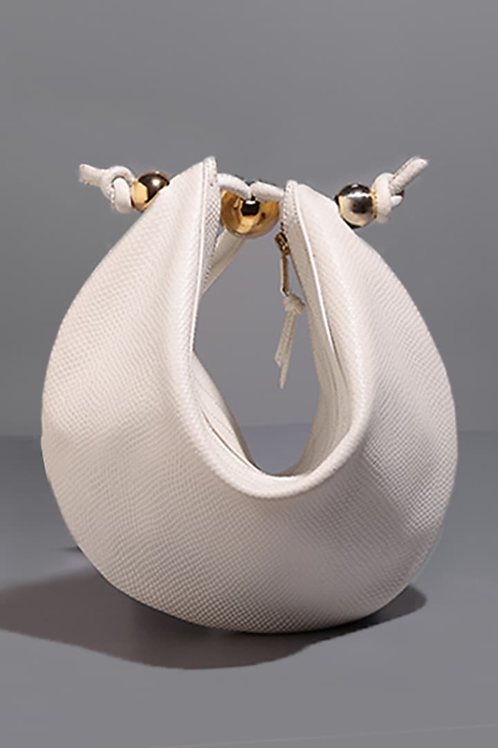 White Genuine Leather Shoulder Bag With Gold Plated Brass Balls by Tann-ed at Pernia's Pop Up Shop