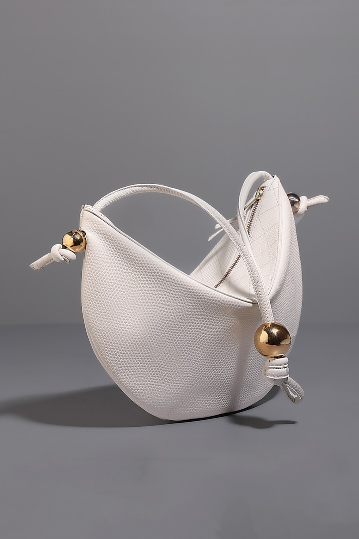 White Genuine Leather Shoulder Bag With Gold Plated Brass Balls by Tann-ed at Pernia's Pop Up Shop
