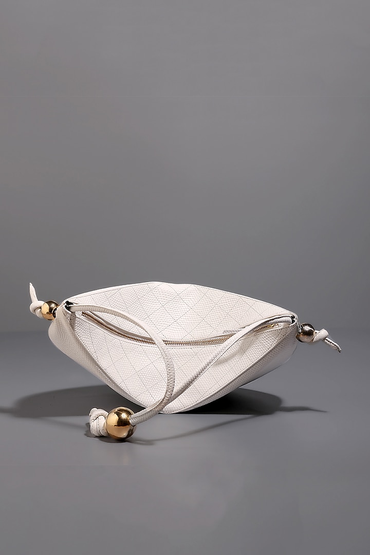 White Genuine Leather Shoulder Bag With Gold Plated Brass Balls by Tann-ed at Pernia's Pop Up Shop