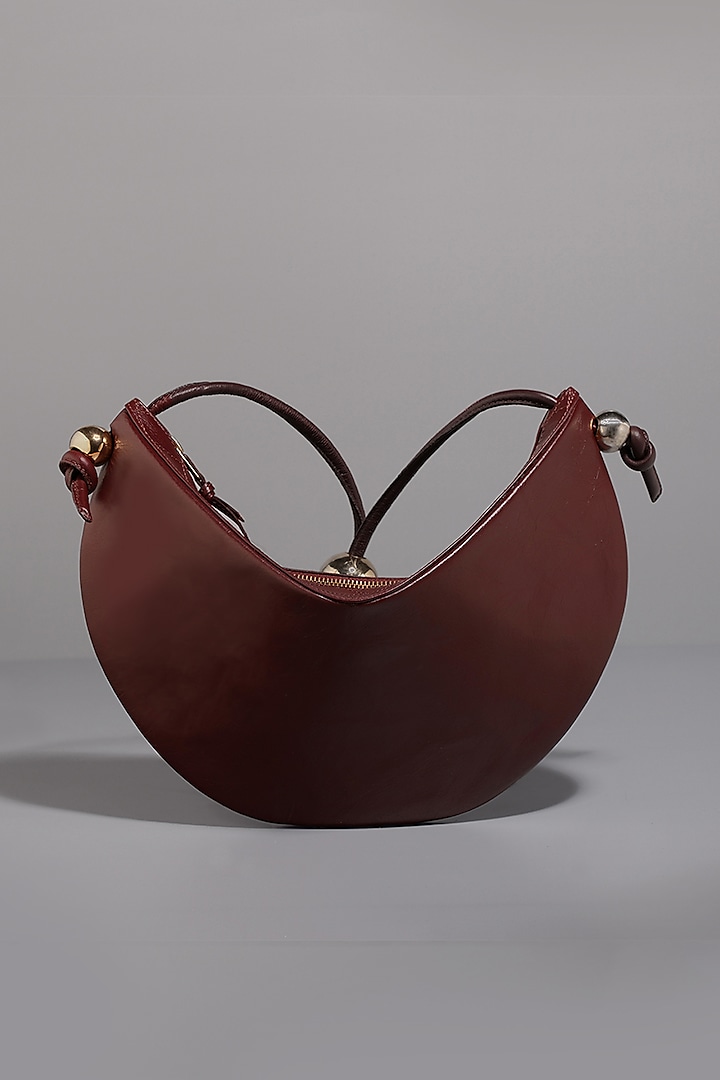 Red Genuine Leather Shoulder Bag With Gold Plated Brass Balls by Tann-ed