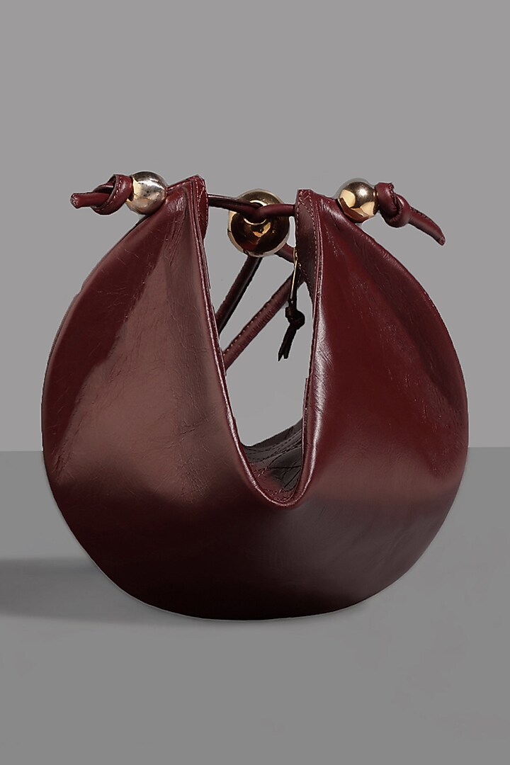 Red Genuine Leather Shoulder Bag With Gold Plated Brass Balls by Tann-ed at Pernia's Pop Up Shop