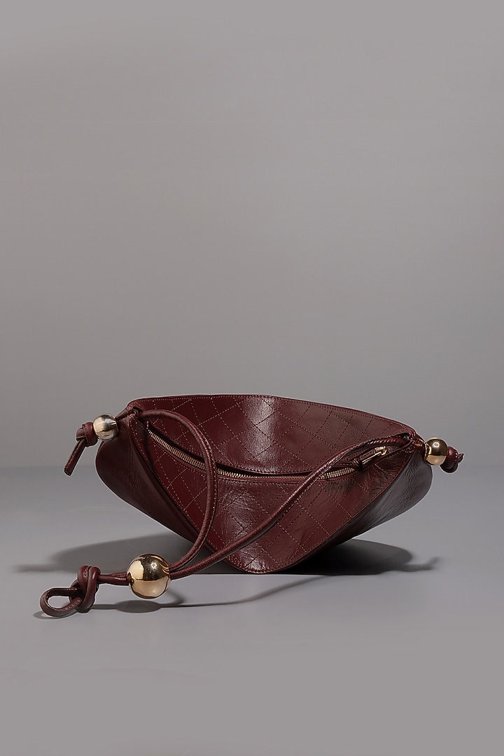 Red Genuine Leather Shoulder Bag With Gold Plated Brass Balls by Tann-ed at Pernia's Pop Up Shop