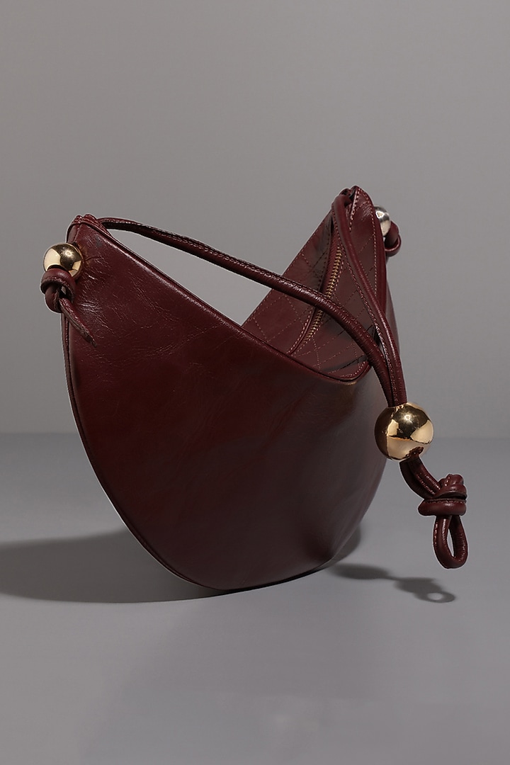 Red Genuine Leather Shoulder Bag With Gold Plated Brass Balls by Tann-ed at Pernia's Pop Up Shop