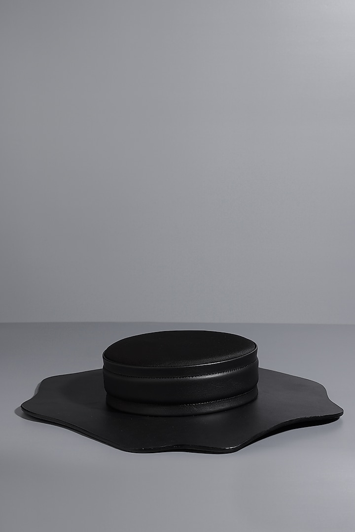 Black Genuine Leather Hat With Gold Plated Brass Balls by Tann-ed at Pernia's Pop Up Shop