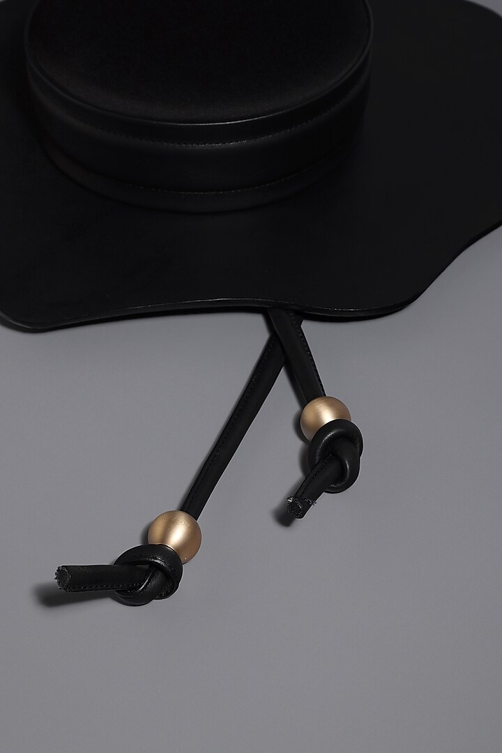 Black Genuine Leather Hat With Gold Plated Brass Balls by Tann-ed at Pernia's Pop Up Shop