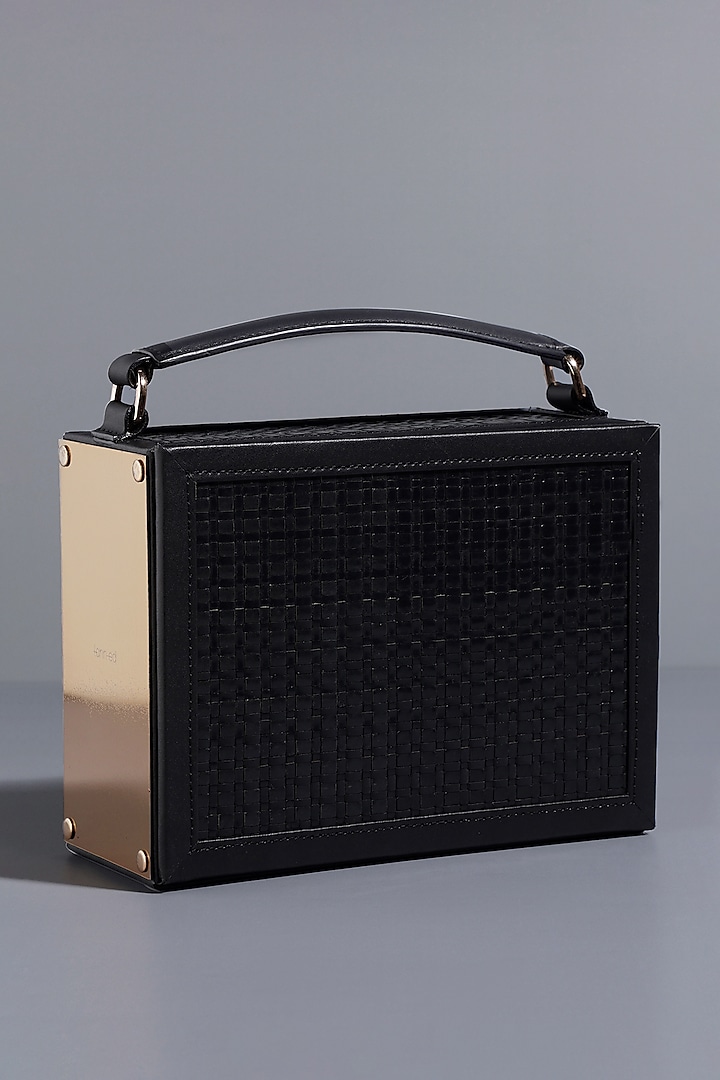 Black Genuine Leather Handle Box Bag by Tann-ed
